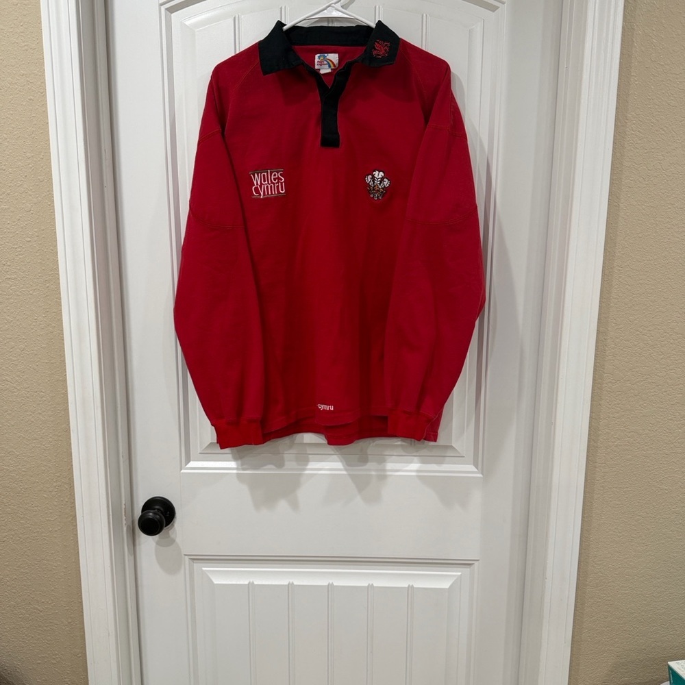 Y2K 90s Disney Magic Kingdom Rugby Polo Red Shirt with Black Collar